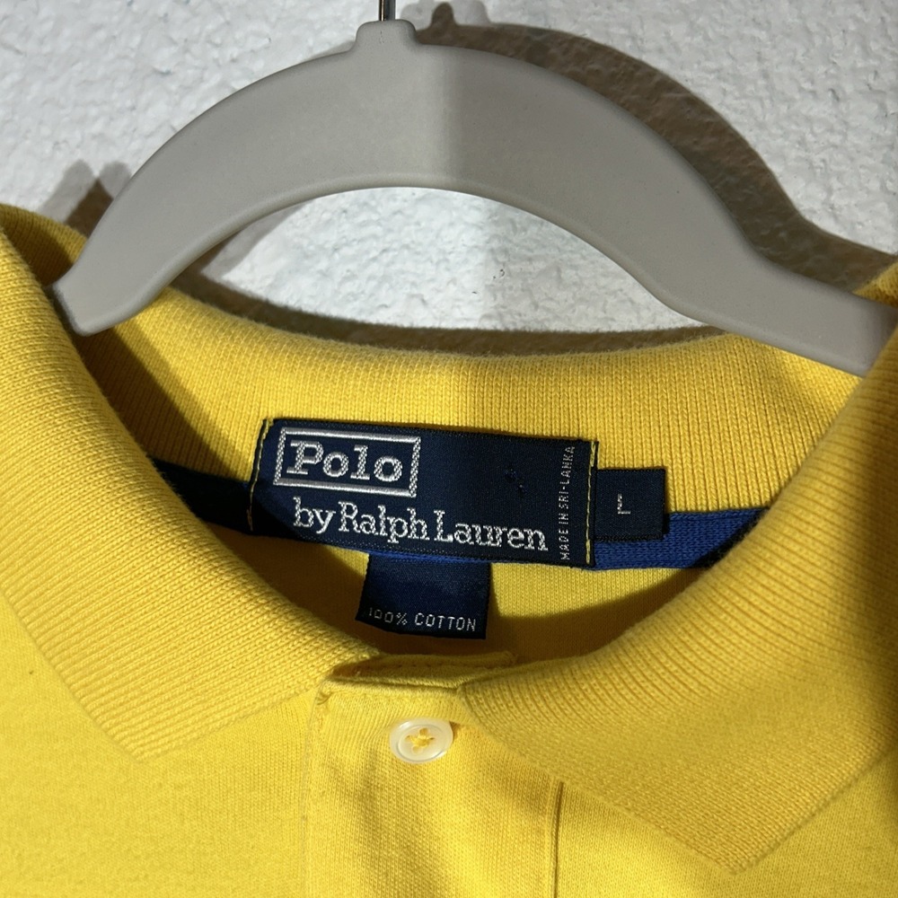 Polo By Ralph Lauren 100% Cotton Polo Shirt Size Large Yellow With Blue Pony - Picture 4 of 7